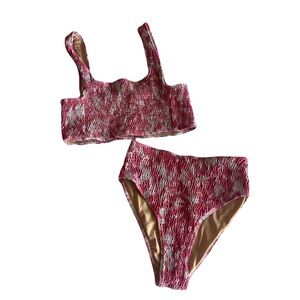 Pink and White Textured Bikini Set